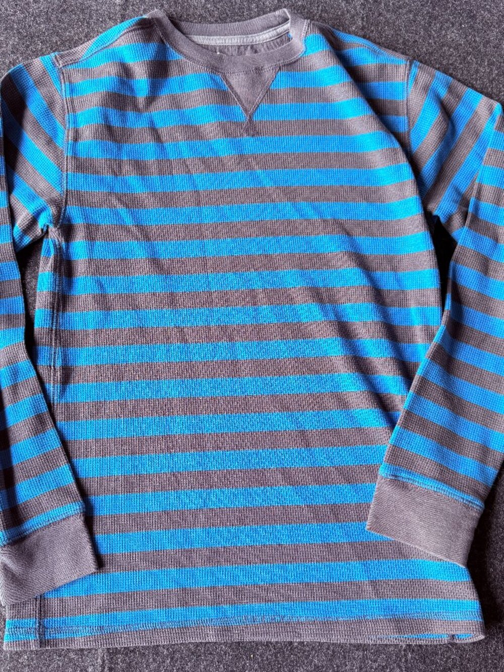 Faded Glory Youth XL 14-16 Gray Blue Striped Thermal Shirt